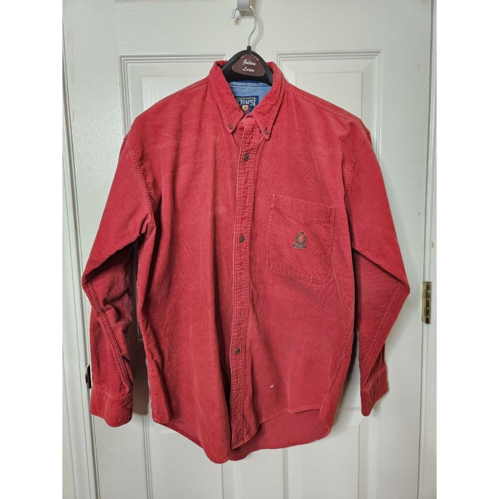 Vtg Chaps Ralph Lauren Shirt Mens Medium Burgundy Corduroy Long Sleeve Casual